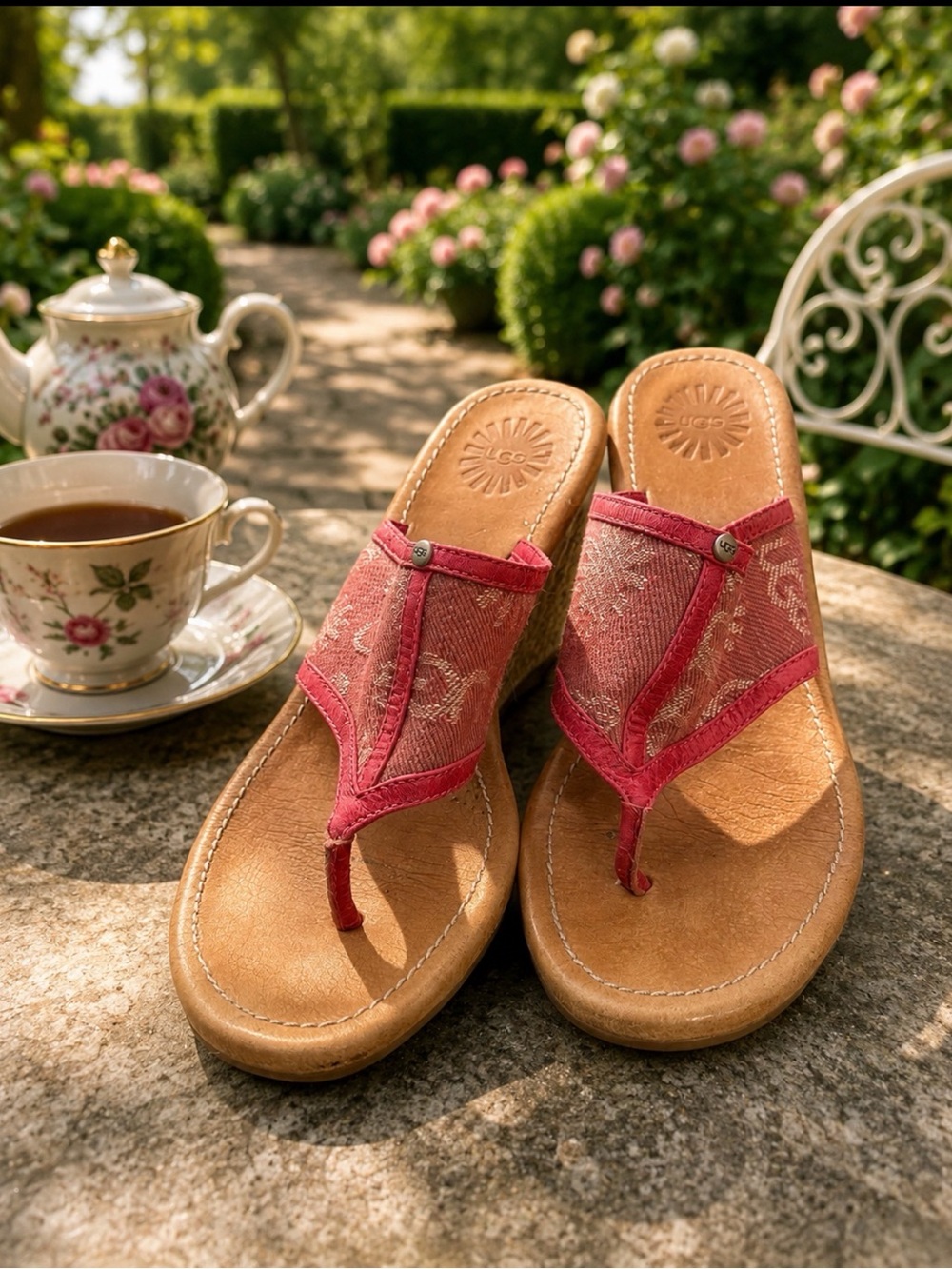 UGG Pink solena Thong Wedge Sandals size 6